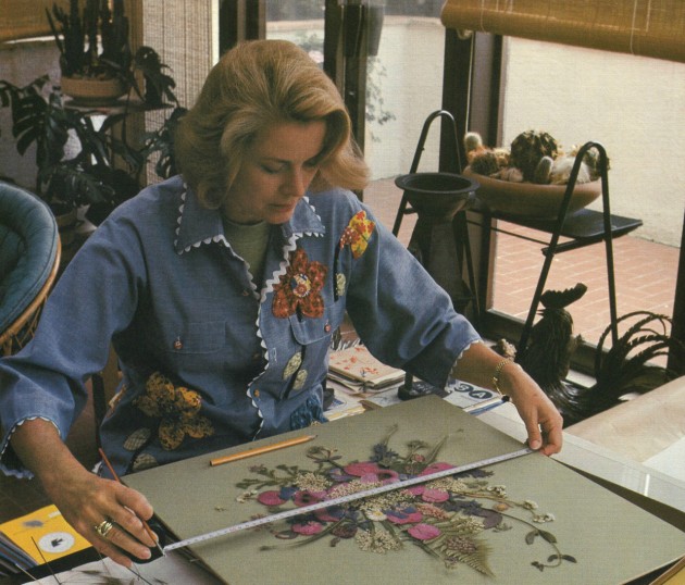 Grace Kelly measuring one of her flower collages, from "My Book of Flowers" (published 1980)