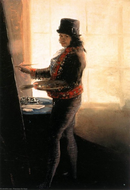 Francisco Goya, "Self-Portrait in the Workshop," 1790-95. Oil on canvas, 42 x 28 cm. Museo de la Real Academia de San Fernando, Madrid. Image via Web Gallery of Art