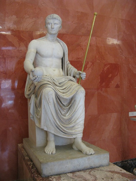 Statue of the Emperor Octavian Augustus as Jupiter, 1st quarter of the first century CE. Height 185 cm. State Hermitage Museum. Image via thisisbossi on Flickr (used via Creative Commons License; no changes made).