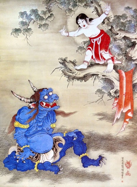 Soga Shôhaku, (1730-1781), Blue Oni, detail from a hanging scroll depicting the Sessen Doji story. Ink on silk, hanging scroll, about 1770s