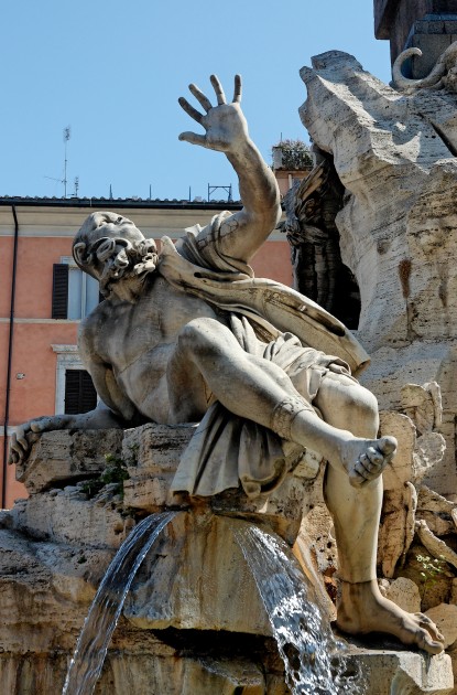 Bernini, detail of personification of Rio de la Plata from "Four Rivers Fountain," 1651, Piazza Navona, Rome. Image courtesy Wikipedia
