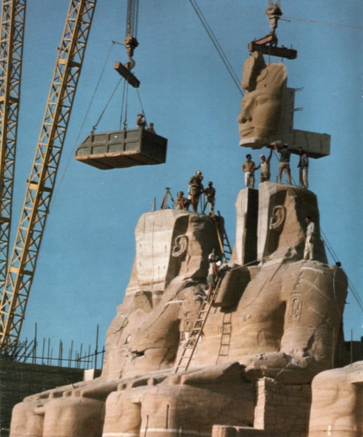 Transportation of the Temple of Rameses II colossal statues. Image from Forskning & Framsteg 1967, Issue 3, p. 16. Image courtesy Wikipedia