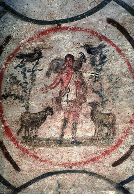 Christ the Good Shepherd, Catacomb of Priscilla, Rome, 3-4th century CE