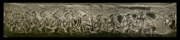 "Unrolled" image of the Harvester Vase relief, to show detail of procession