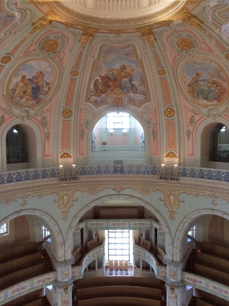Interior of dome in Frauenkirche, Dresden. Structure completed 2005.
