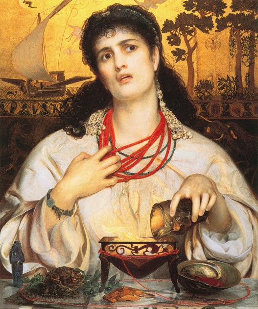 Frederick Sandys, Medea, 1868. Oil on composite wood with gold leaf, 24.5 x 18.25 in. (Birmingham Museum of Art)